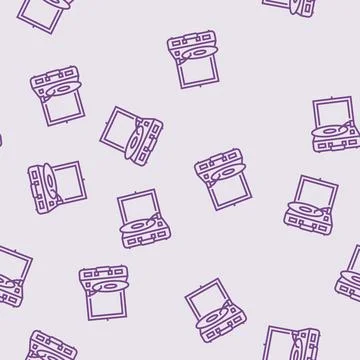 Record player hipster retro line seamless pattern Stock Illustration