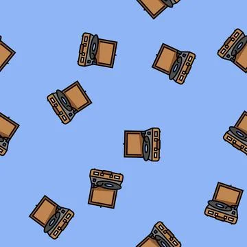Record player hipster retro vector seamless pattern Stock Illustration
