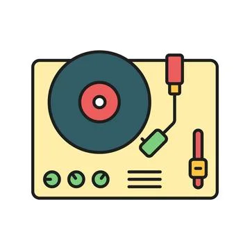 Record player icon in flat style. Vintage vinyl disc gramophone vector illu.. Stock Illustration