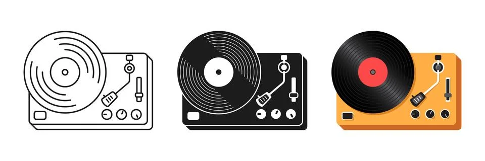 Record player icon set collection in flat style. Vintage vinyl disc gramoph.. Stock Illustration