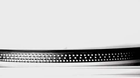 Record player playing a black vinyl, black and white Stock Footage 46677954