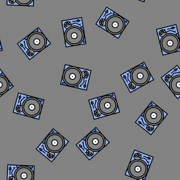 Record player slow living vector seamless pattern Stock Illustration