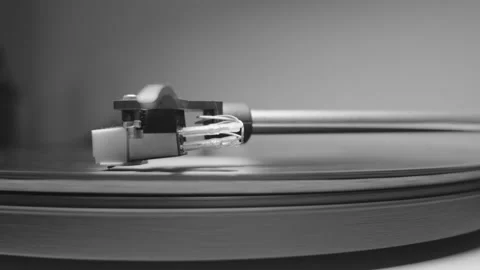 A record player spinning in black and white Stock Footage 311206269
