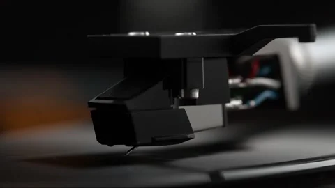 Record Player Stylus Attached to the Phono Cartridge Gently Lowering Stock Footage 271157283
