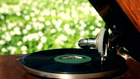 Record player turntable in the forest HD stock footage Video stock 79853407