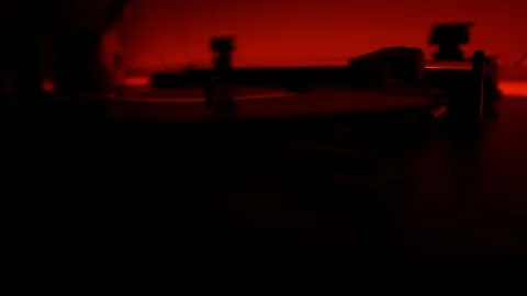 Record Player Turntable Needle Dropping and Playing Spinning Record Stock Footage 97031607