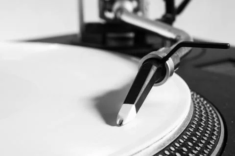 Record Player with white record &amp; needle Stock Photos