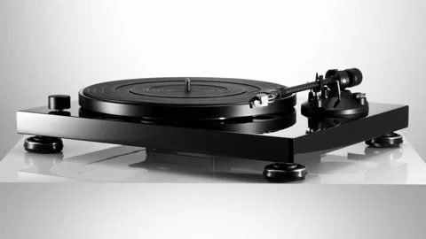 Record player on white table Stock Footage 156377525