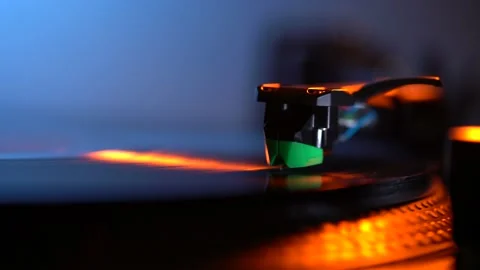 The record player works in multi-colored lights Stock Footage 201614603