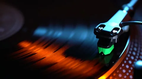 The record player works in multi-colored lights Stock Footage 201615066