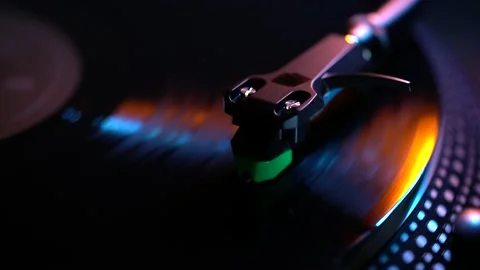The record player works in multi-colored lights Stock Footage 201615157