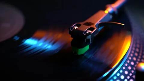 The record player works in multi-colored lights Stock Footage 201615169