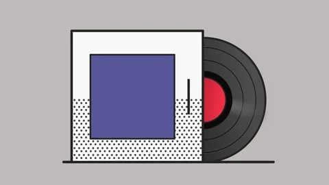 A record rolls out of a square sleeve and spins clockwise Stock Footage 333200156