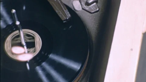 Record Spin Player Antique Turntable Phonograph Playing Vintage Film Home Movie  Stock Footage