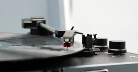 Record spinning isolated on white close up focus pull Video stock 150251170