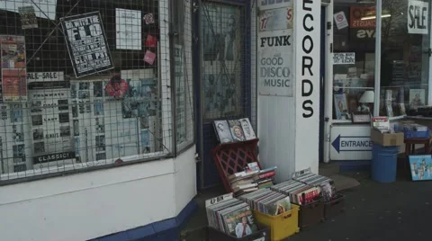 Record Store Shop Front Stock Footage