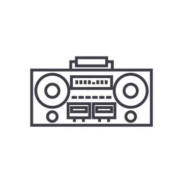 Record tape player vector line icon, sign, illustration on background, editable Stock Illustration