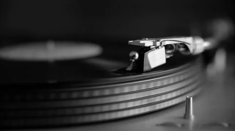 Record on Turntable with Needle - Black &amp; White Stock Footage 49666236