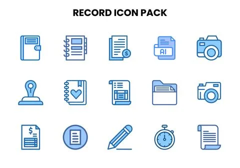 Record Two Colour Design Icons Pack Illustrazione stock