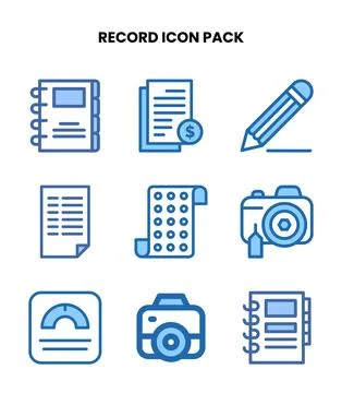 Record Two Colour Vector Icons Pack Stock Illustration
