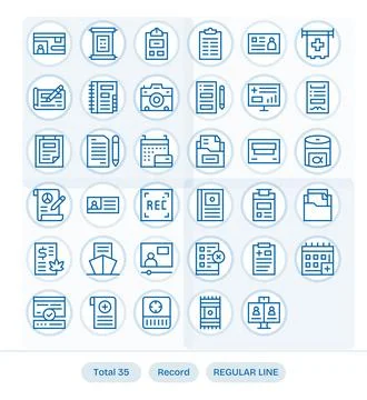 Record Vector Icon Collection featuring 35 Pixel Optimized High Resolution .. Stock Illustration