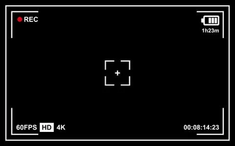 Record Video Camera Viewfinder Template with Black Background. 库存插图