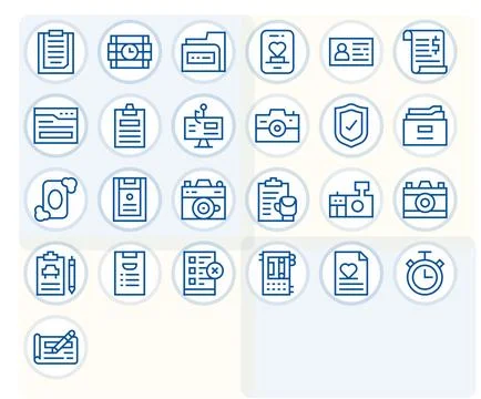 Record Visual Pack containing 25 Regular Line Grid Fitted Vector Icons Stock Illustration