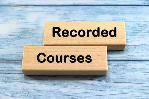 "Recorded Courses" text or message short word english letter on wooden cube.. Stock Photos