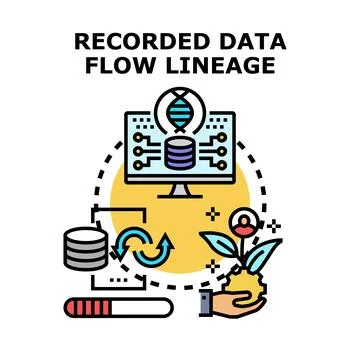 Recorded data flow lineage concept analyzing information Illustrazione stock