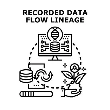 Recorded data flow lineage concept analyzing information Stock Illustration