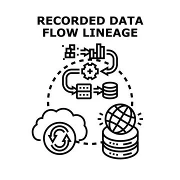 Recorded data flow lineage system management concept 스톡 일러스트