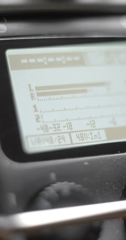 Recorder device vu meter, adjusting gain level, vertical view Stock Footage 280522816