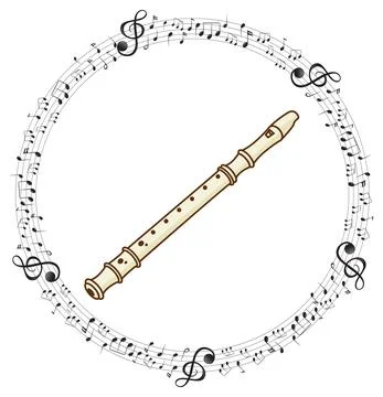 A recorder with musical notes on white background 스톡 일러스트