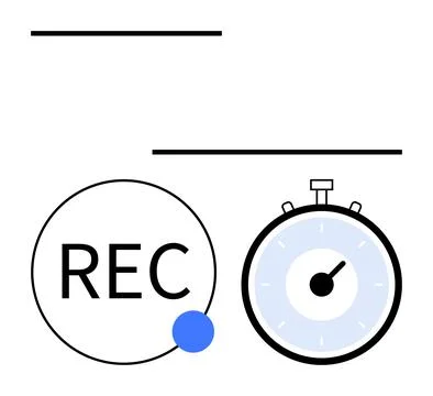 Recording Button and Stopwatch Emphasizing Time Management and Media Creation Stock Illustration