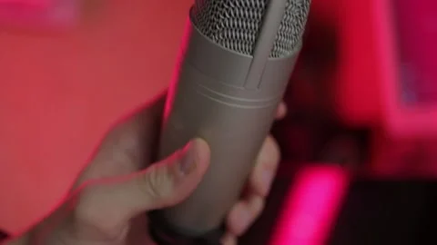 Recording concept. Moving microphone for recording a podcast Stock Footage 148042851