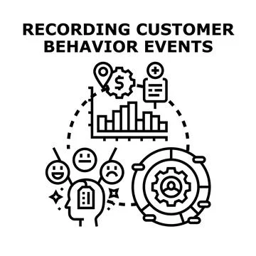 Recording customer behavior events data analysis management Stock Illustration