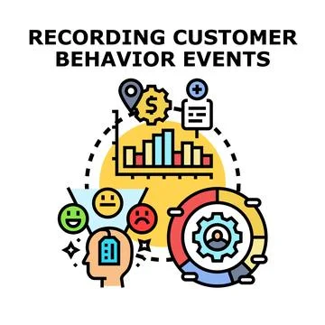 Recording customer behavior events data analysis management Illustrazione stock