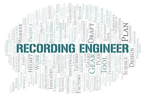 Recording Engineer typography word cloud create with the text only Stock Illustration