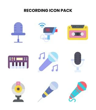 Recording Flat Graphics Icons Pack Stock-Illustration