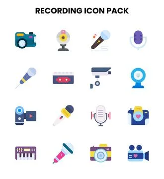 Recording Flat Scalable Icons Pack Stock Illustration