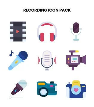 Recording Flat Set Icons Pack Stock Illustration