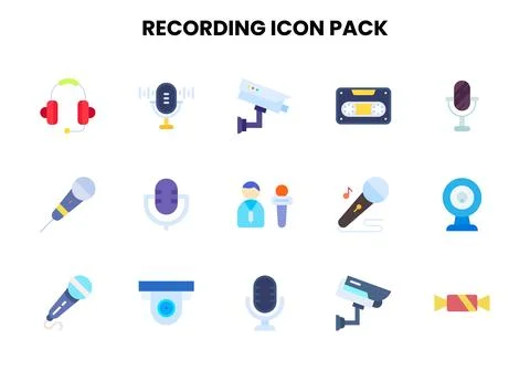 Recording Flat UI Icons Pack Stock Illustration