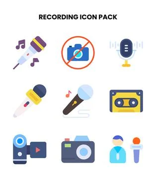 Recording Flat Vector Icons Pack Illustrazione stock