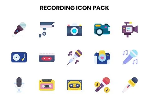 Recording Flat Vector Icons Pack Stock-Illustration