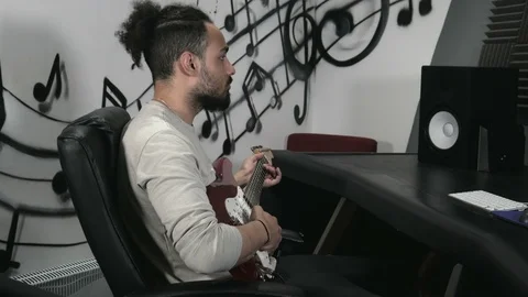 Recording guitar in studio. Stock Footage 113194287