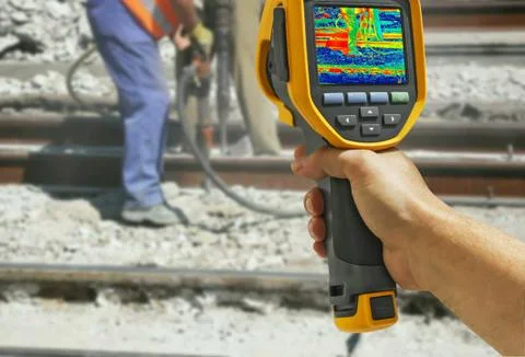 Recording with Infrared camera Two Workers Stock Photos