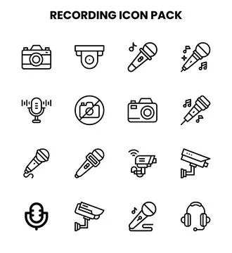 Recording Line Set Icons Pack Stock Illustration