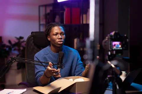 Recording Online Tutorial in Modern Home Studio Setting Stock Photos