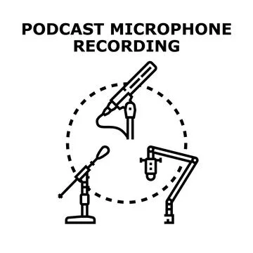 Recording podcasting content using professional microphones Stock Illustration