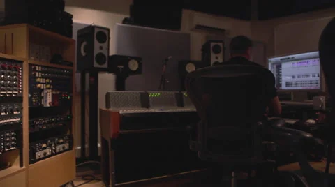 Recording Studio 7 Engineer ProTools, rack, mixing desk Stock Footage 42747633